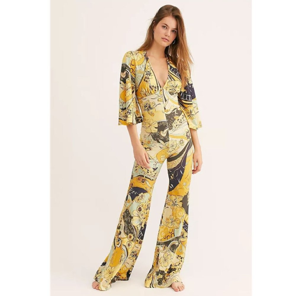 Free People Night Fever Flare Jumpsuit